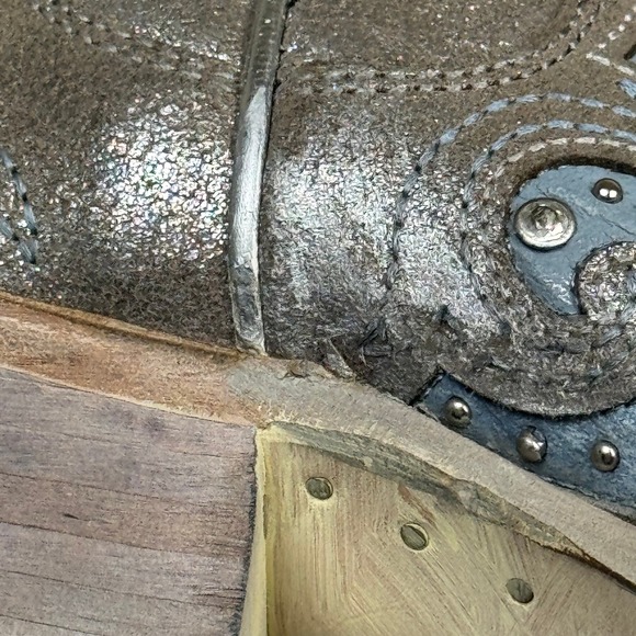 JB Dillon Womens 9 Cowboy Boots Metallic Silver Blue Rhinestone Festival Western - Picture 11 of 15